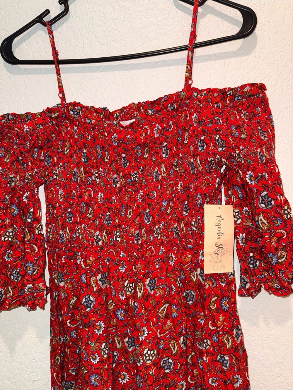 Magnolia Skye Red Off-Shoulder Floral Summer Dress NWT